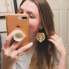 Large Monstera Zebra Wood Earrings