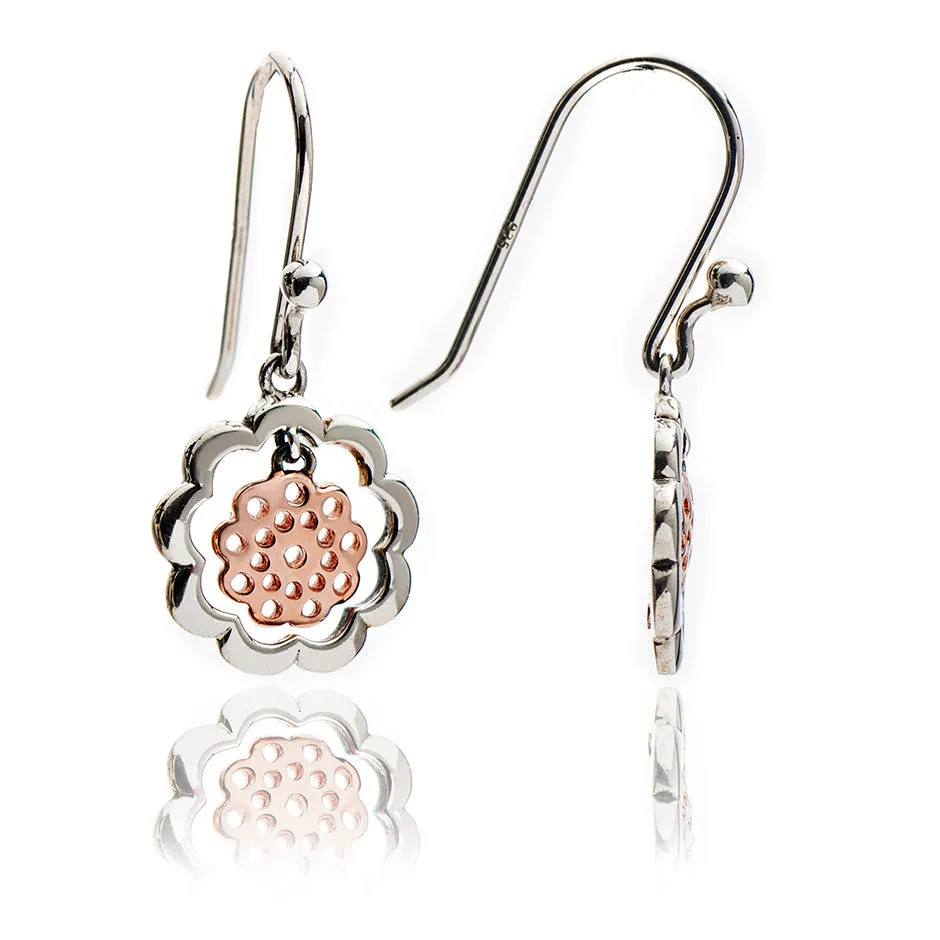 LAST PAIR 70%  DISCOUNT  Ladies' Contemporary 18ct Rose Gold and sterling Silver Paisley Floral Earrings