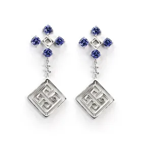 Lattice Blue Sapphire Earrings in 18K Gold