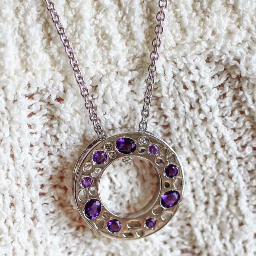 Lattice Eternity Necklace with Amethyst   Amethyst Lattice Hoop Earrings