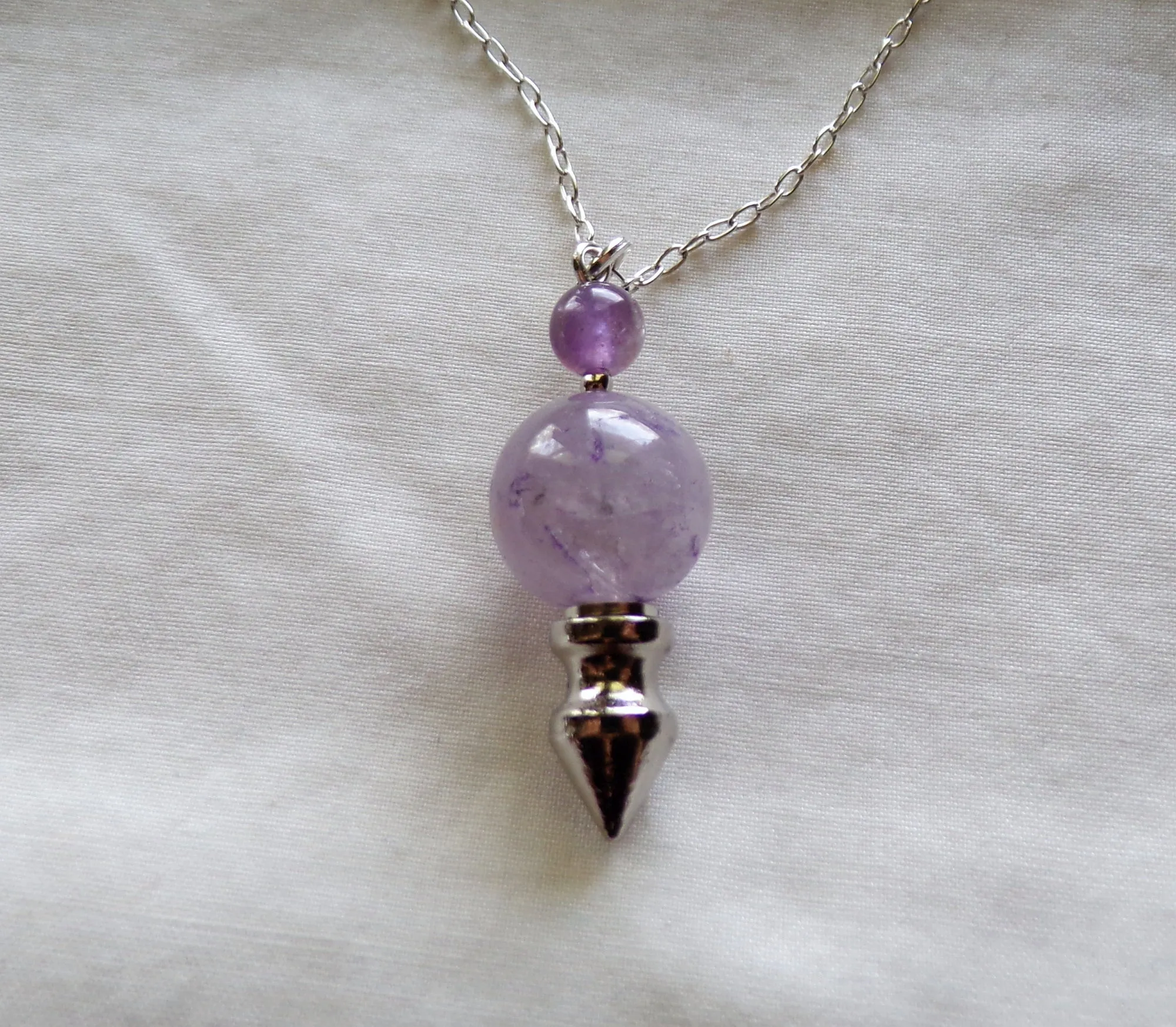 Lavender Amethyst Crystal Ball Spike Pendulum Pendant Necklace