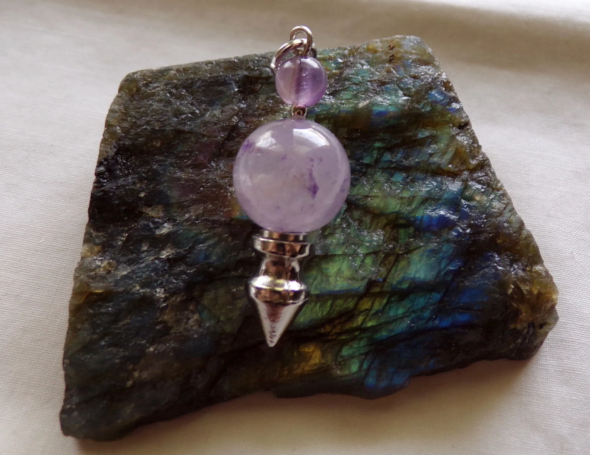 Lavender Amethyst Crystal Ball Spike Pendulum Pendant Necklace