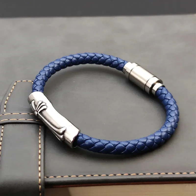 Leather bracelet with stainless steel cross