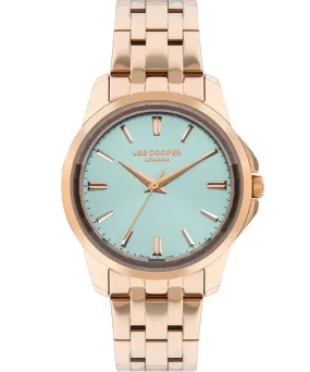 Lee Cooper  Women's Watch Turquoise Dial Rose Gold Metal Strap, LC07683.470