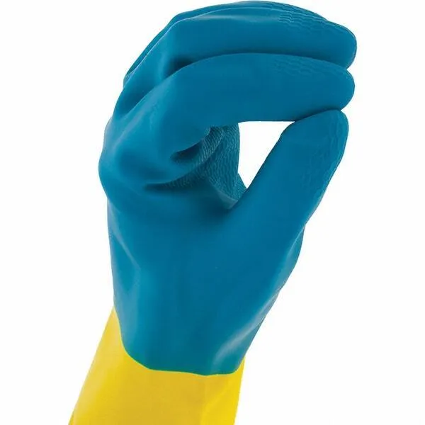 Liberty 2570SP Neoprene/Latex Liquid Proof Unsupported Glove with Flock line, Chemical Resistant, 28 mil Thickness, 13" Length, Blue/Yellow (Pack of 12)