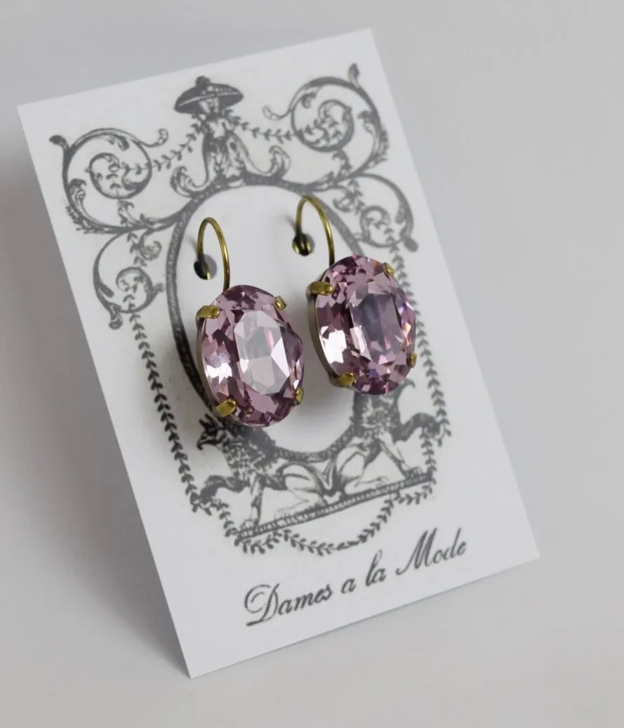 Light Amethyst Swarovski Crystal Earrings - Large Oval