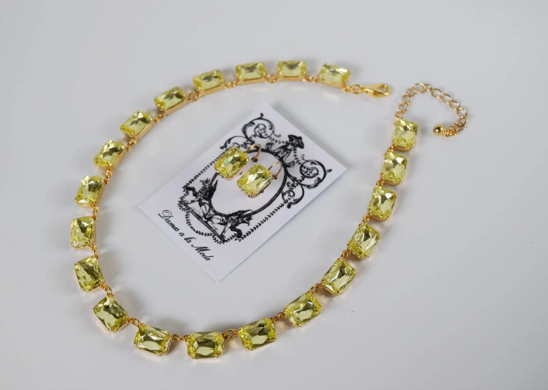 Light Yellow Collet Necklace - Medium Octagon