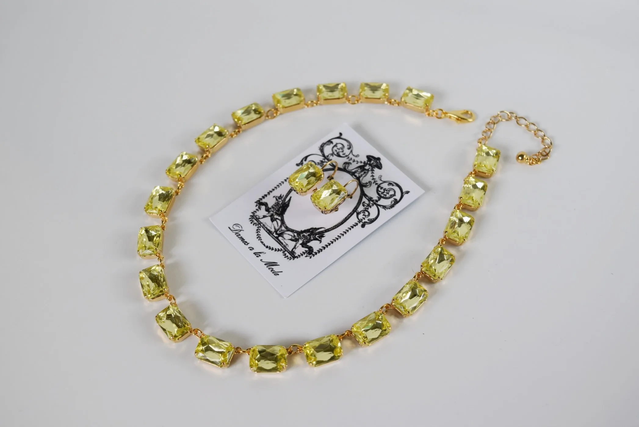 Light Yellow Collet Necklace - Medium Octagon