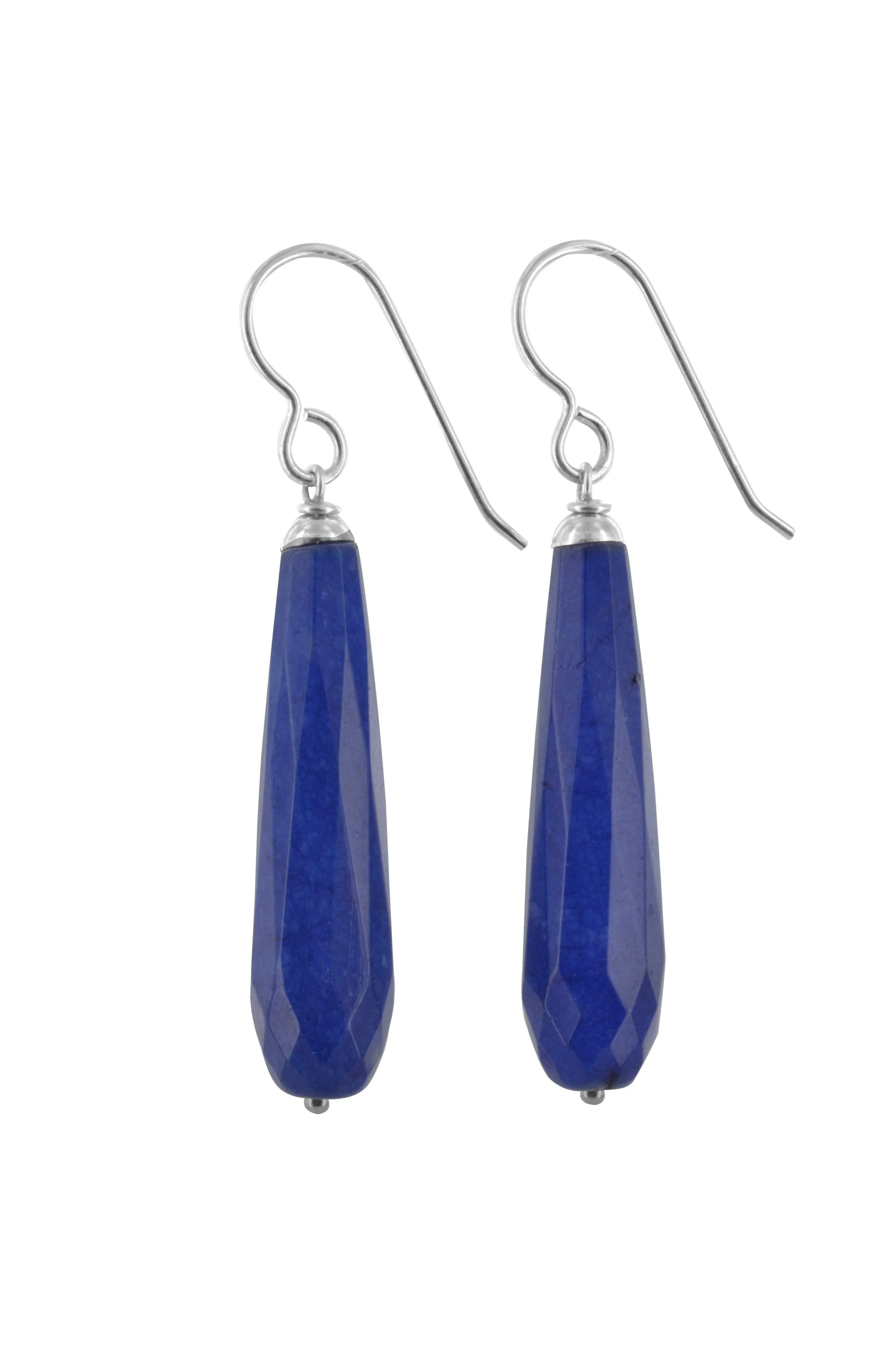 Long Blue Earrings, Jade Silver