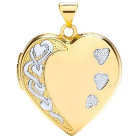 Love Heart Shaped Family Locket Pendant Necklace in 9ct 2 Tone Gold