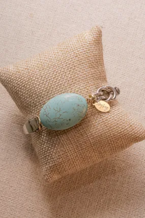 LS Upcycled Vintage Watch Band Turquoise Stone Bracelet