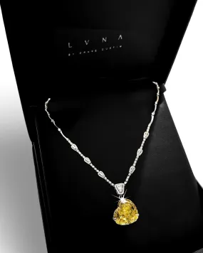 LVNA Signatures 32ct Heart Brilliant Natural Citrine Gemstone Center Piece with 2.2cttw Diamond Necklace 14kt