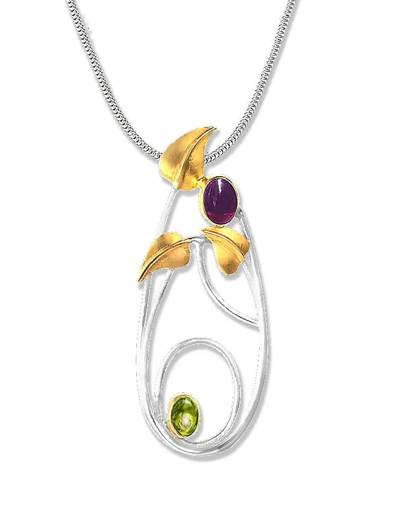 Mackintosh Willowwood Silver, Iolite and Peridot Pendant Necklace