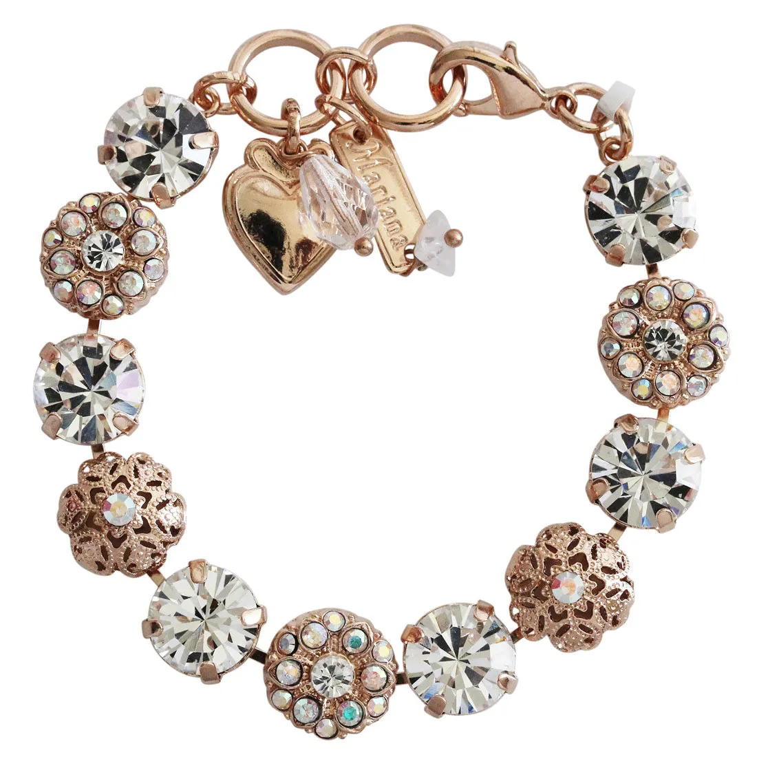 Mariana "On A Clear Day" Rose Gold Plated Filigree Floral Statement Crystal Mosaic Bracelet, AB Iridescent 4213 0011ABrg