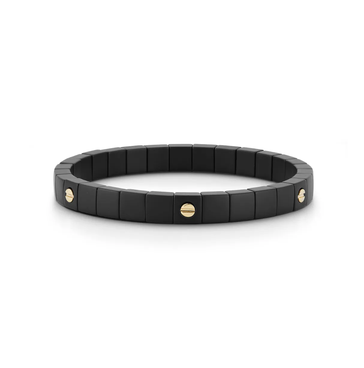 Matte Black Ceramic Stretch Bracelet with Yellow Gold Screws