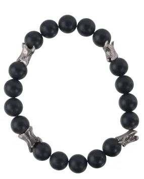 Matte Black Onyx and Sterling Vajra Beaded Bracelet