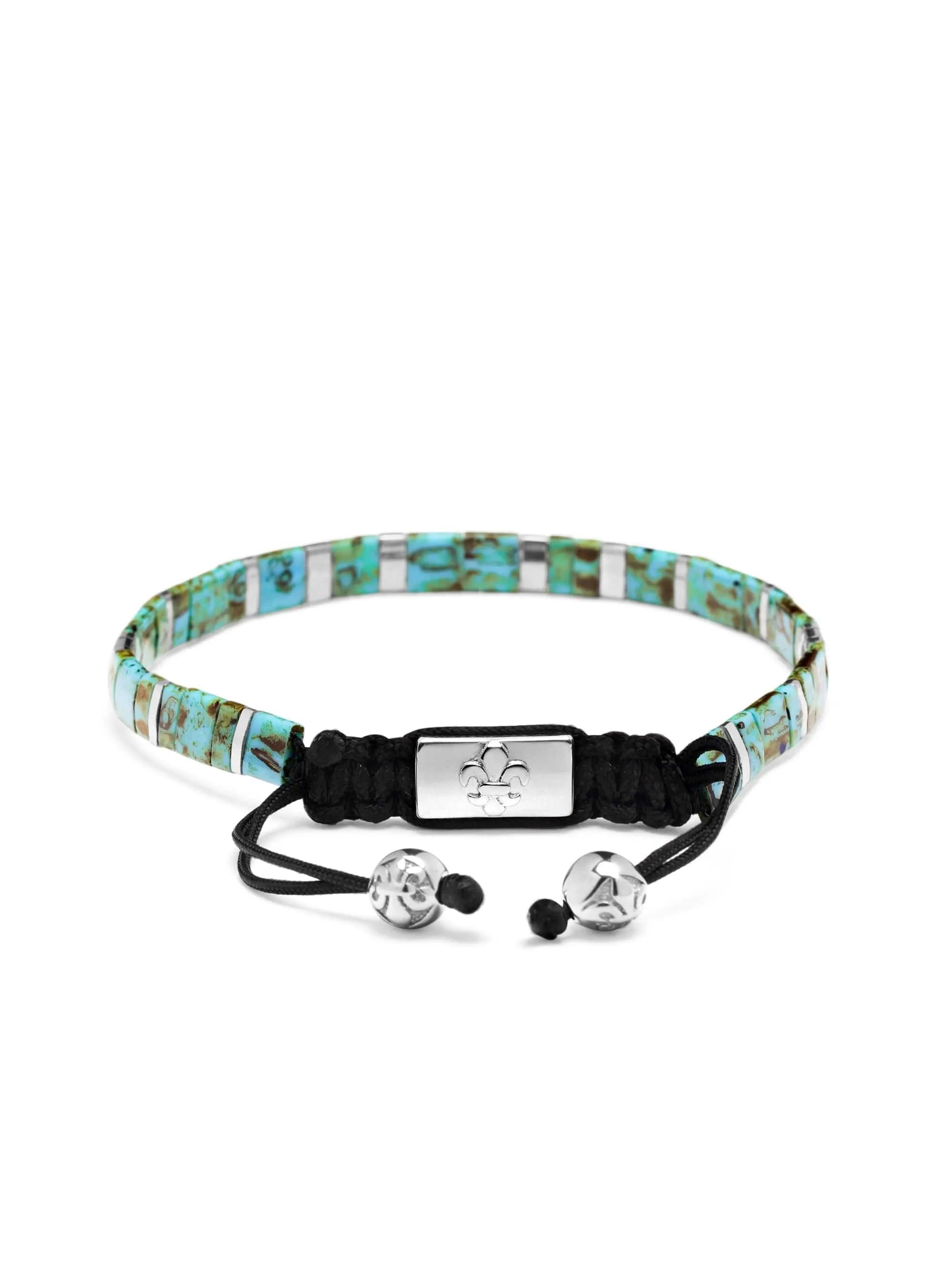 Men's Bracelet with Marbled Turquoise and Silver Miyuki Tila Beads