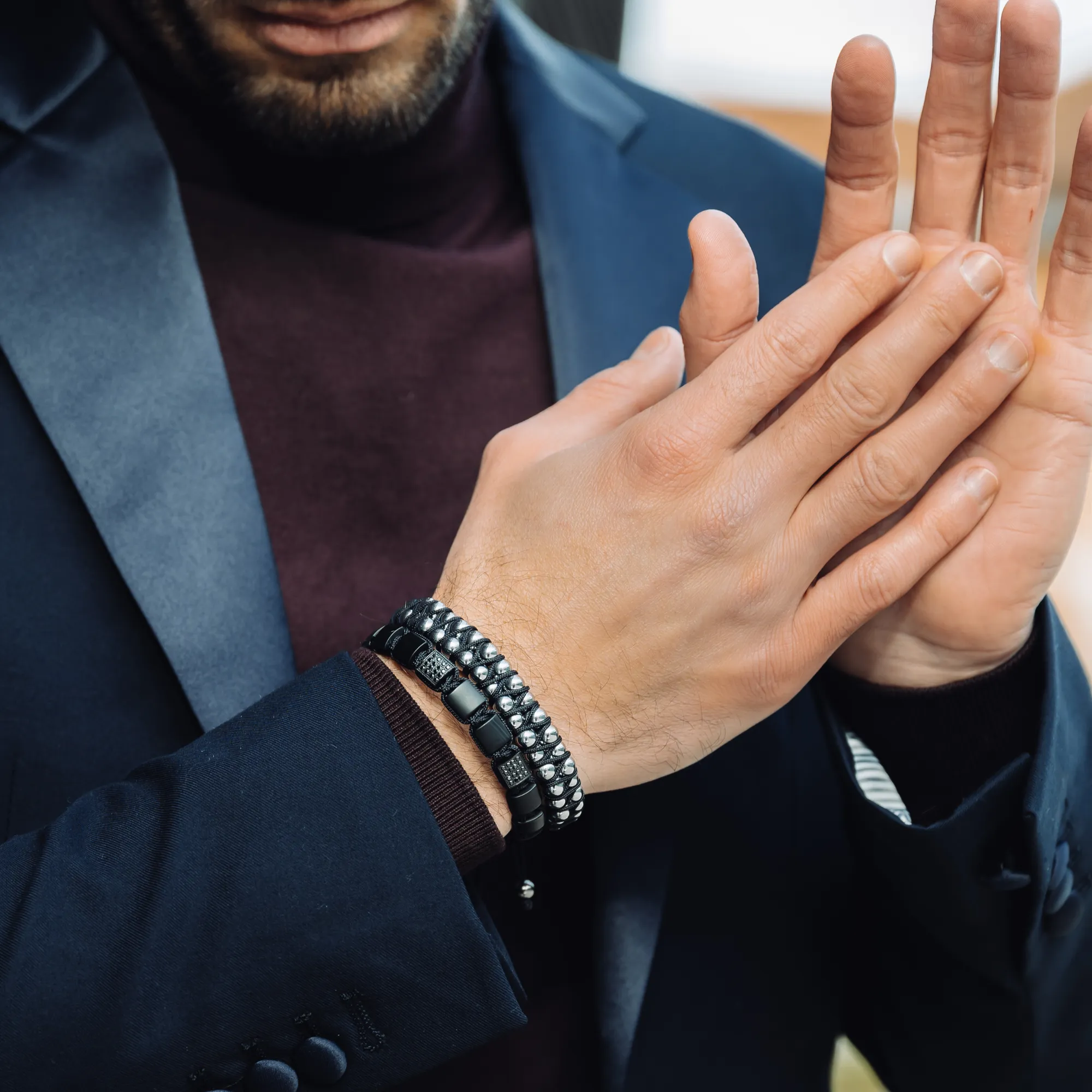 Men's MATTE ONYX Flat bead Bracelet