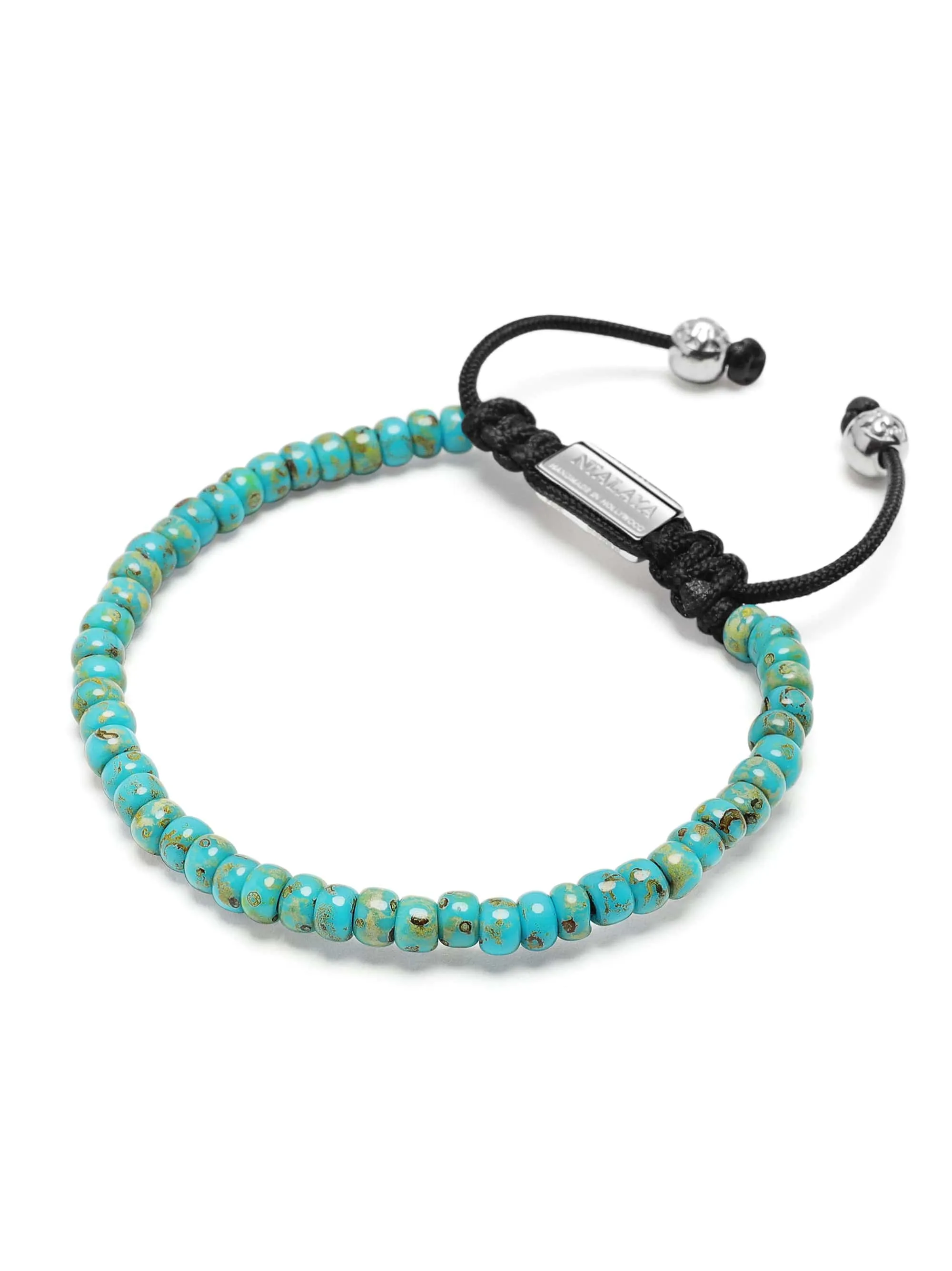 Men's Miyuki Beaded Bracelet with Turquoise and Silver