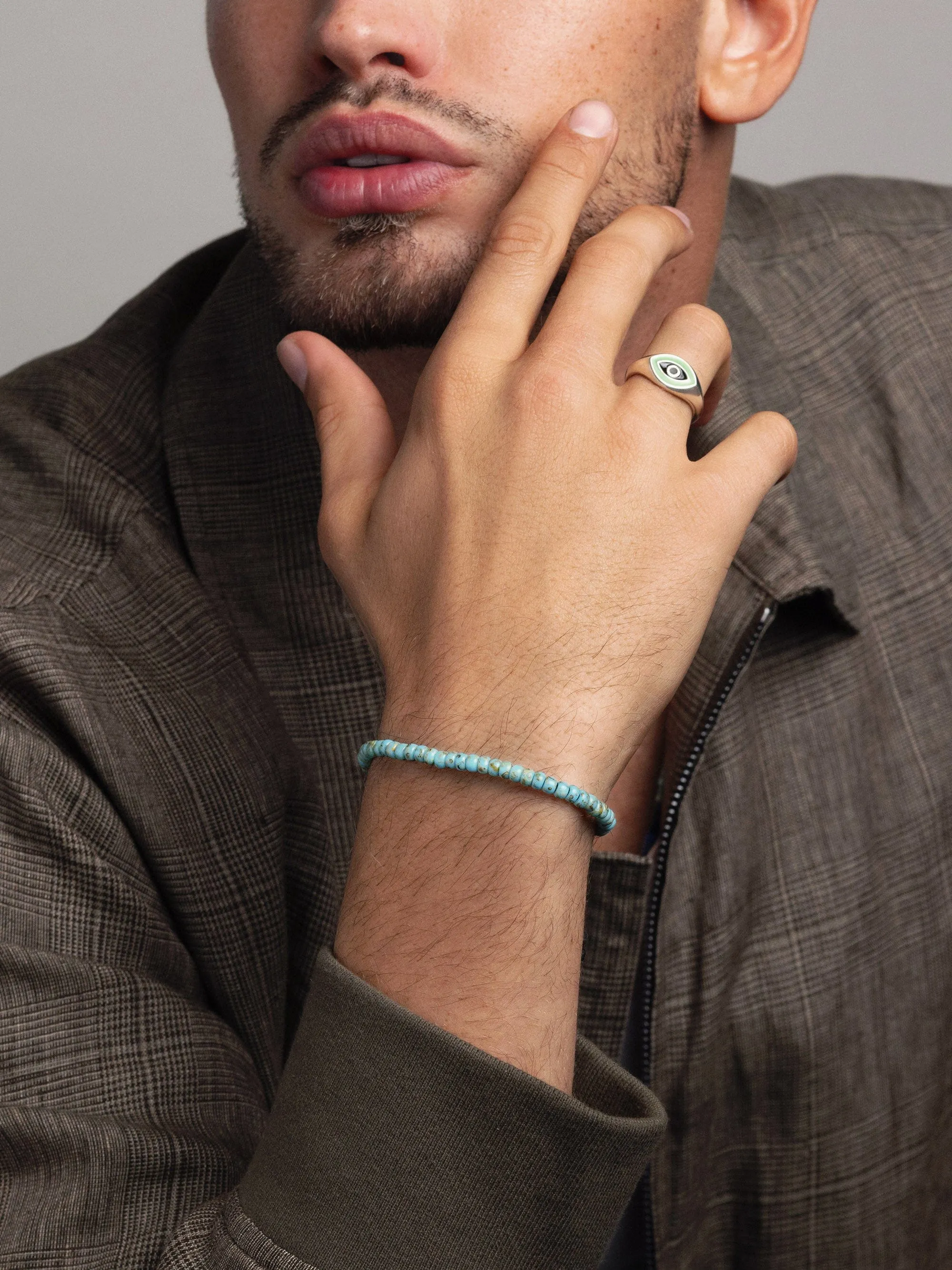 Men's Miyuki Beaded Bracelet with Turquoise and Silver