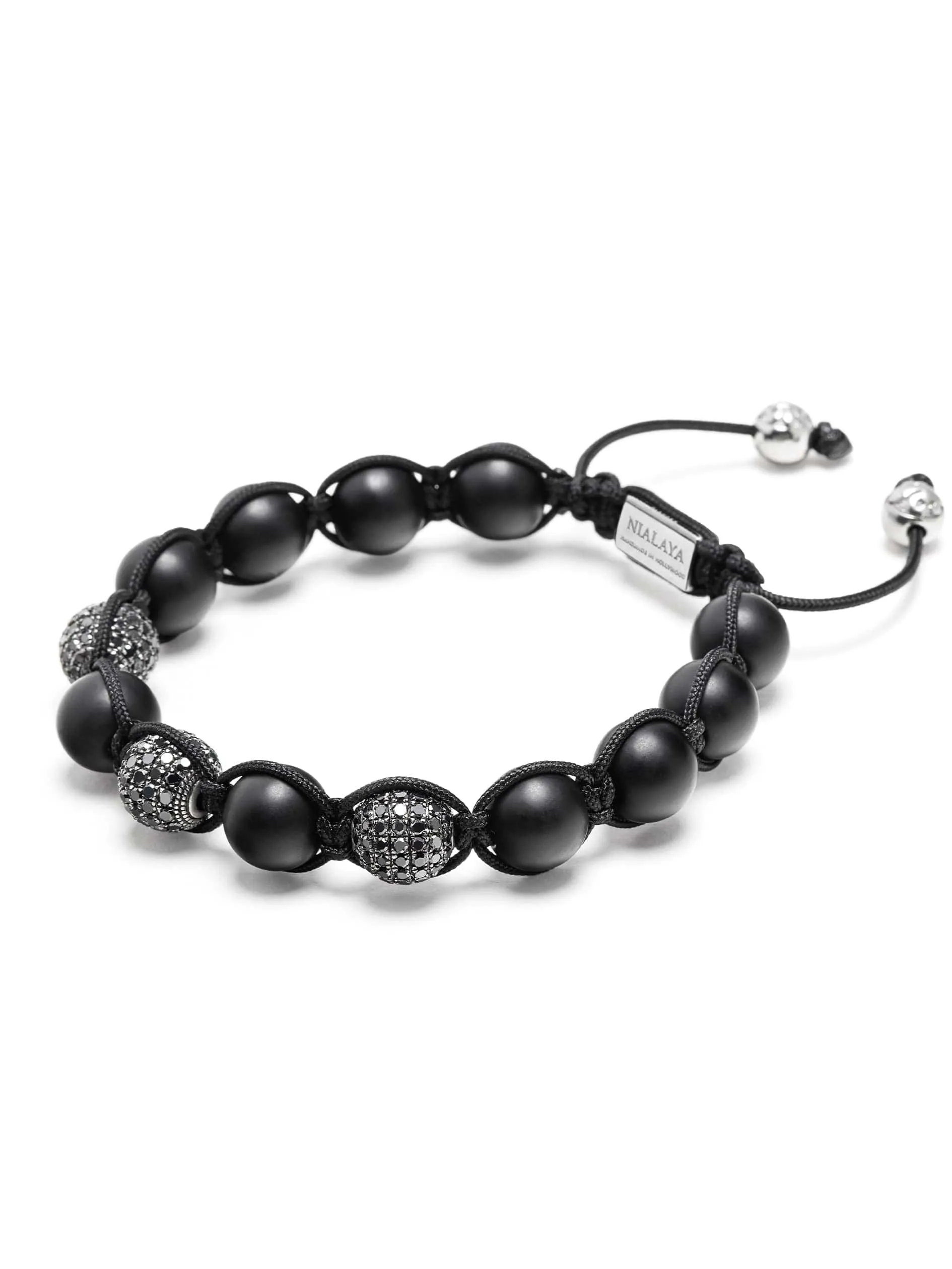 Men's Trio Black Diamond Beaded Bracelet with Matte Onyx and Sterling Silver