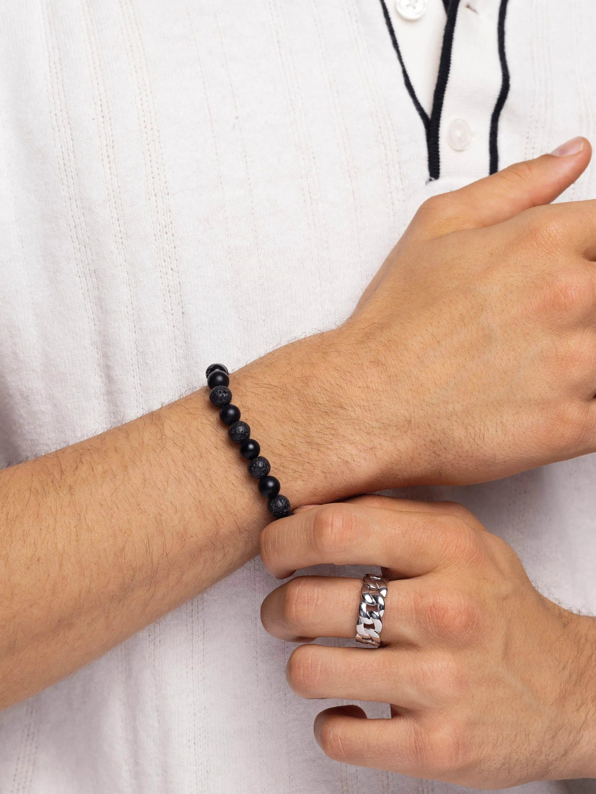 Men's Wristband with Lava Stone, Matte Onyx and Black Logo Ball