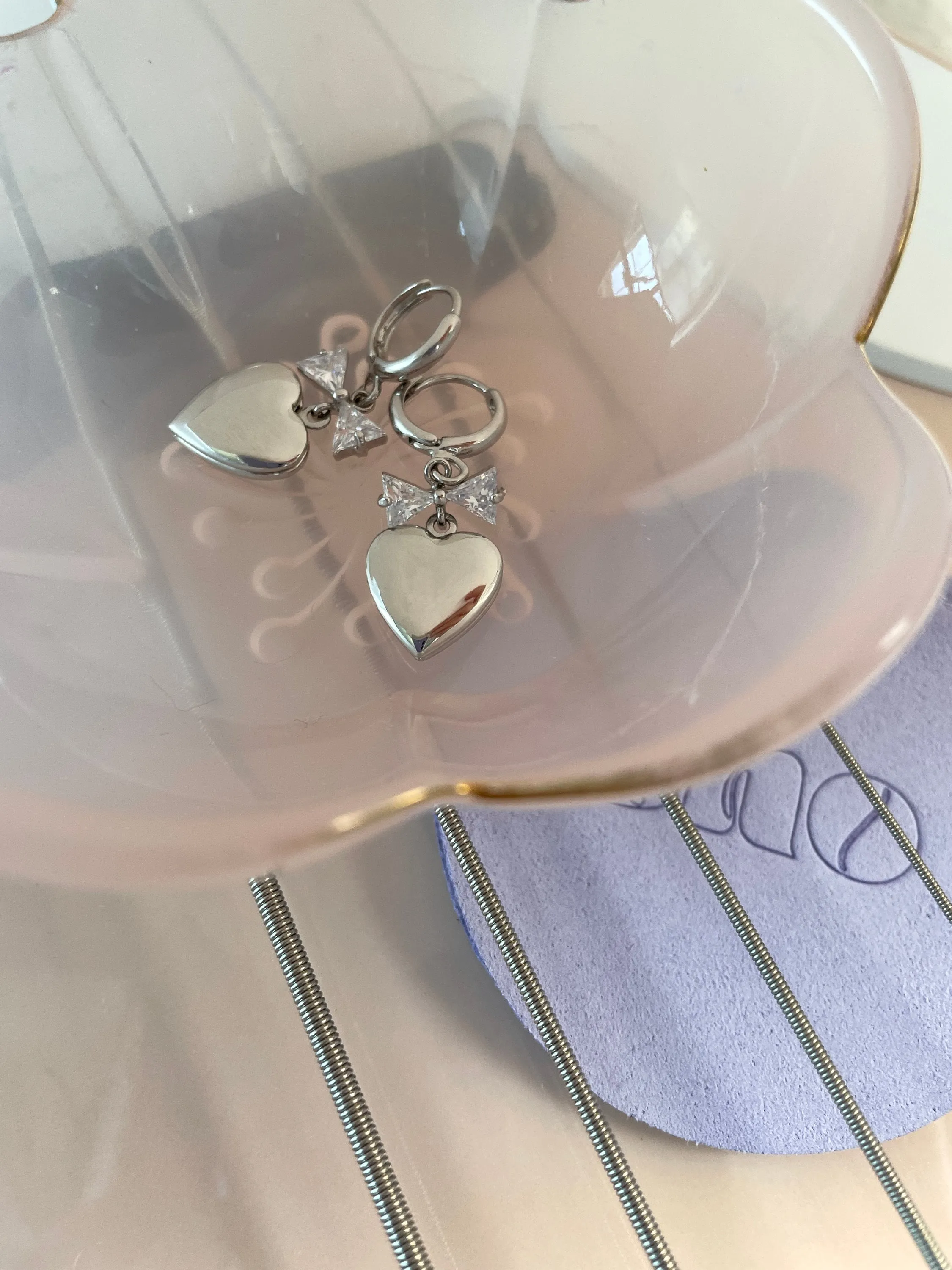 Meri Heart Locket Bow Earrings