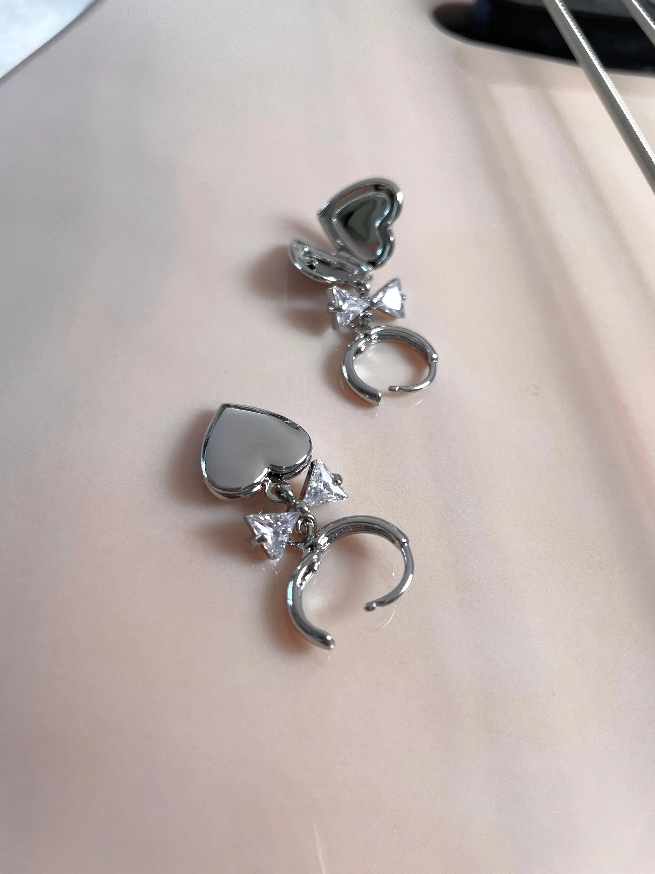 Meri Heart Locket Bow Earrings