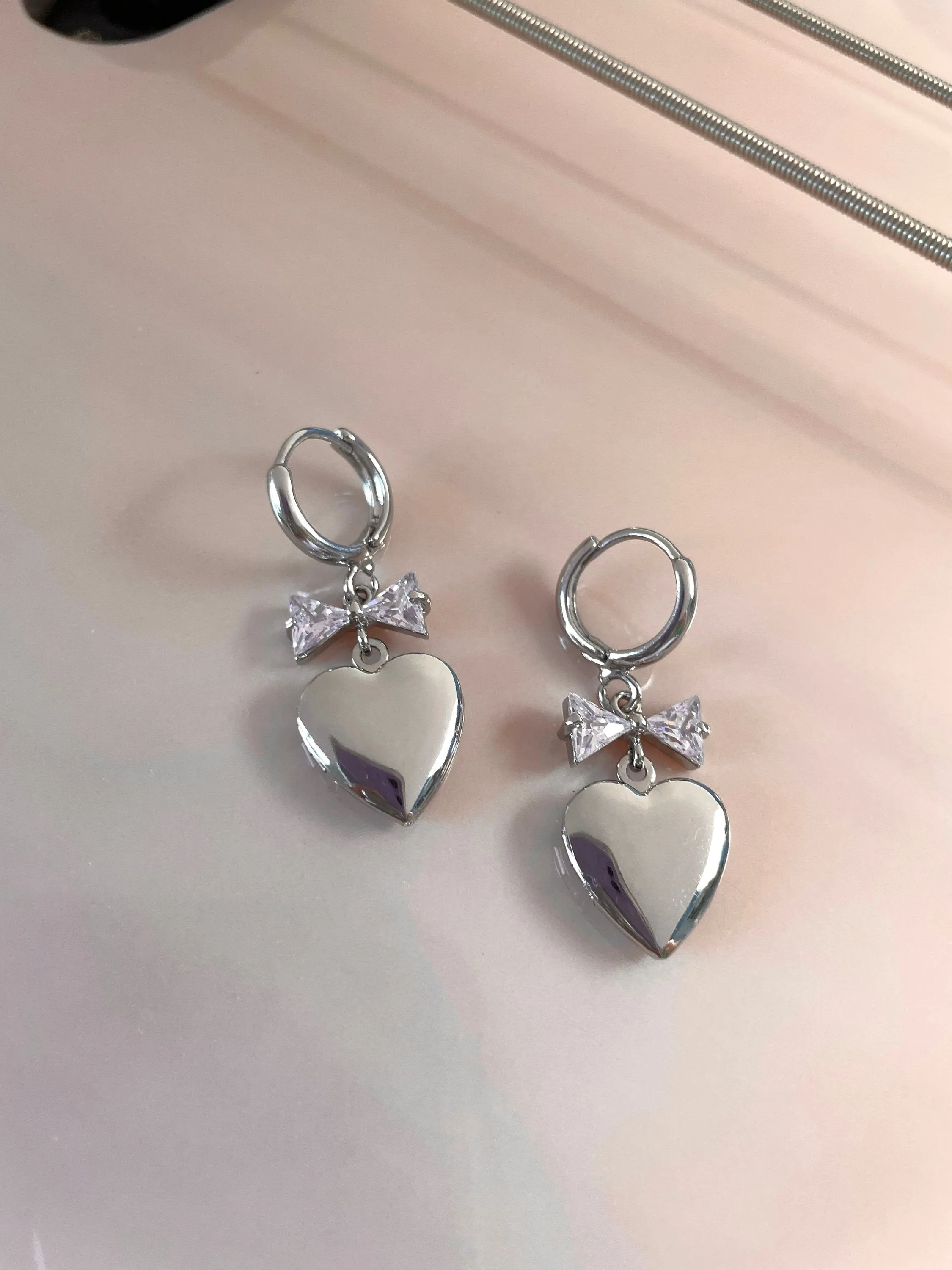 Meri Heart Locket Bow Earrings