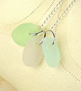 MINI Sea Glass Necklace Trio Amethyst Seafoam Green and Turquoise Rare Pastel Colors