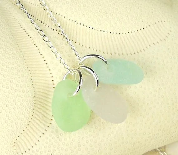 MINI Sea Glass Necklace Trio Amethyst Seafoam Green and Turquoise Rare Pastel Colors