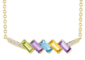 Mixed Gemstone And Diamond Bar Necklace