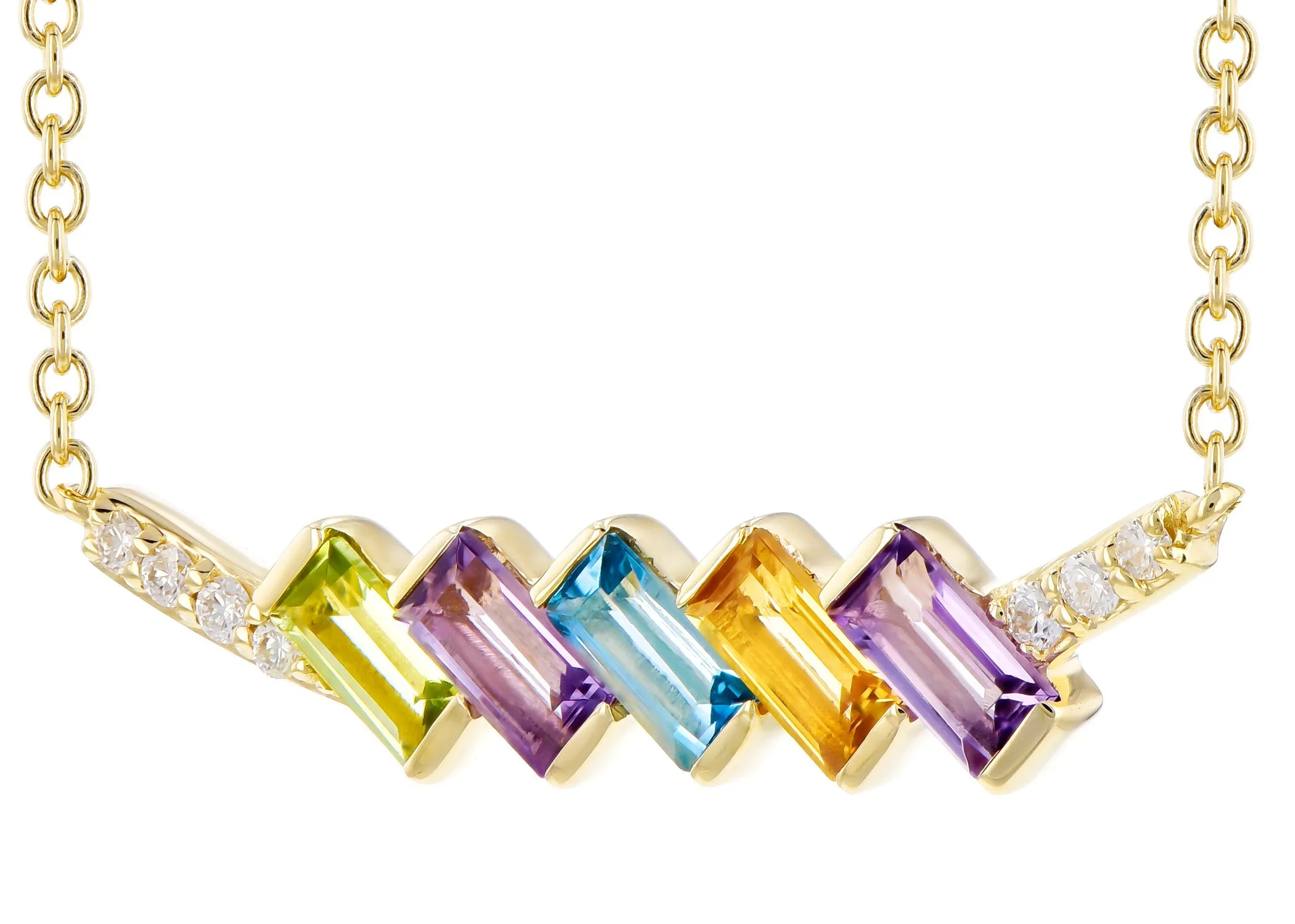 Mixed Gemstone And Diamond Bar Necklace