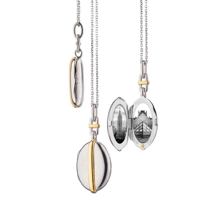 Monica Rich Kosann "Tess" Slim Oval Locket in Sterling Silver and 18K Yellow Gold