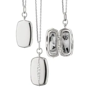 Monica Rich Kosann Sterling Silver Rectangle Locket Necklace with Rose Cut White Sapphire