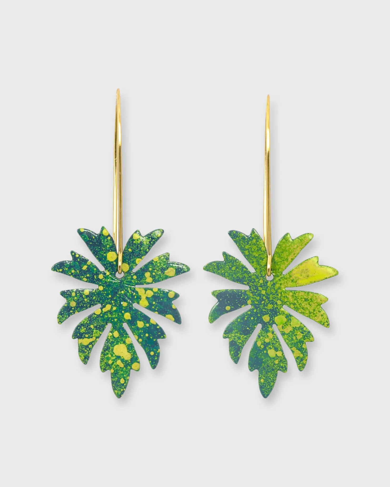 Monstera Earrings in Bluish-Green/Brass