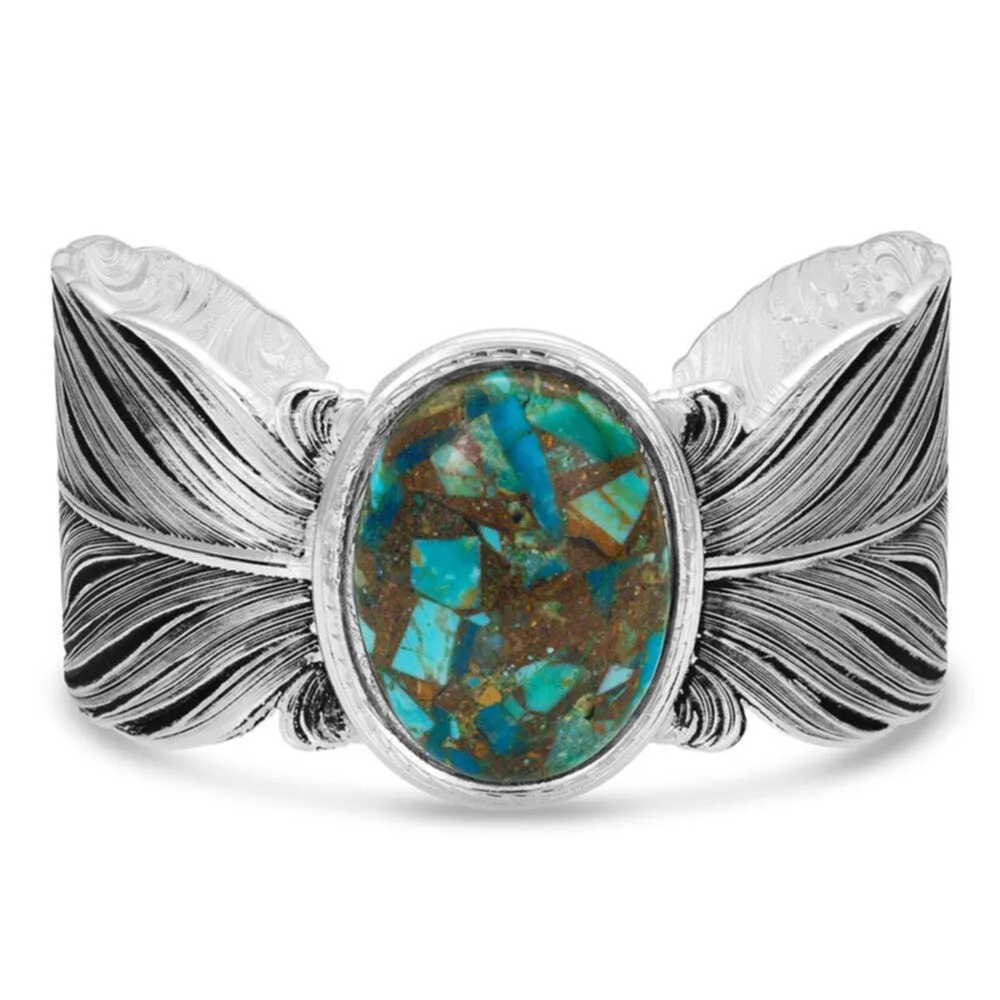 Montana Silversmiths Santa Fe Ruffled Feather Turquoise Bracelet