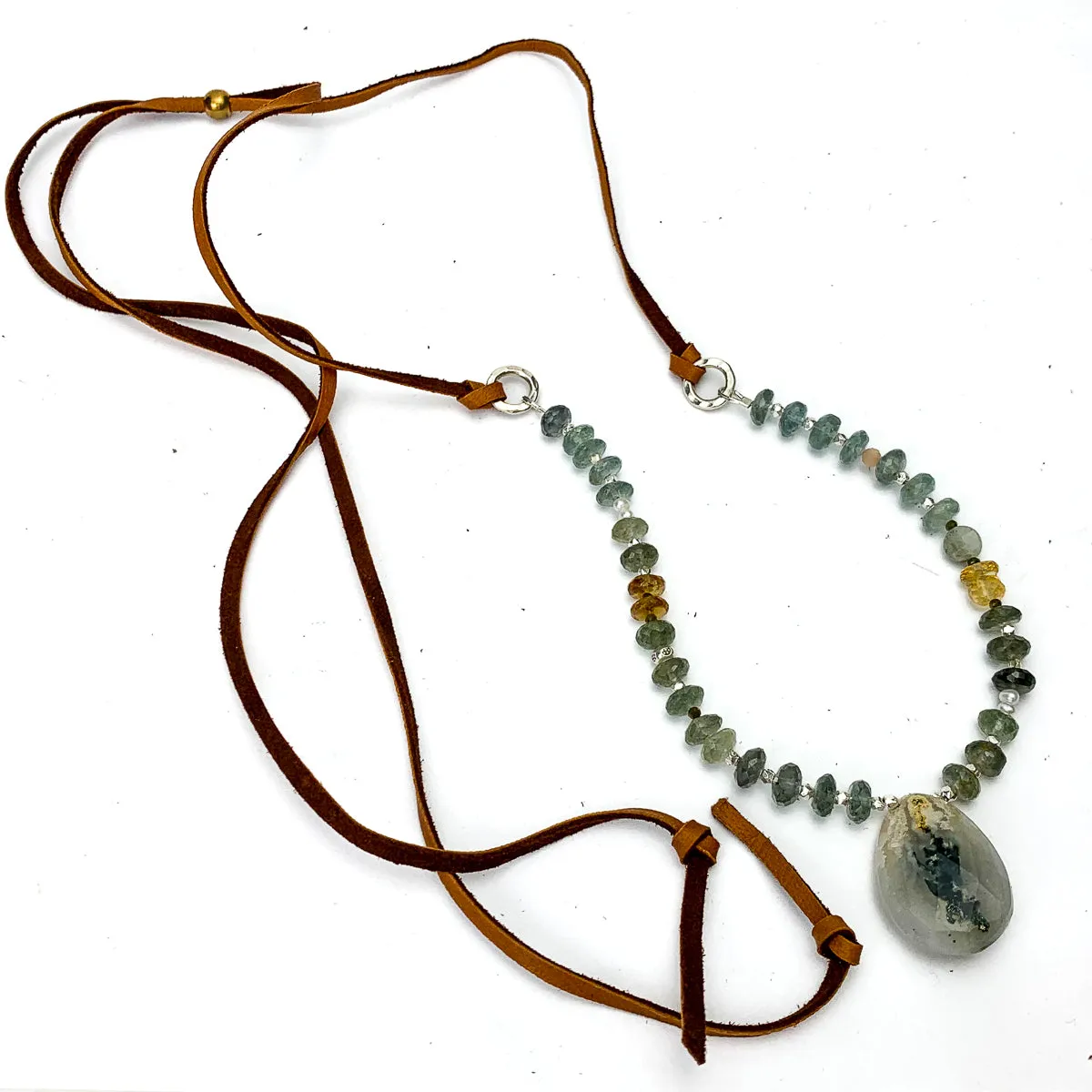 Moss Aquamarine, Moss Agate, Garden Quartz (Lodolite), Labradorite, Citrine, Peach Moonstone Necklace #4