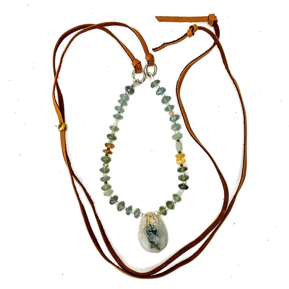 Moss Aquamarine, Moss Agate, Garden Quartz (Lodolite), Labradorite, Citrine, Peach Moonstone Necklace #4