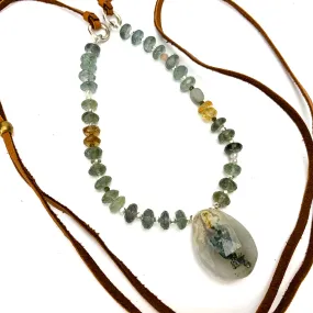 Moss Aquamarine, Moss Agate, Garden Quartz (Lodolite), Labradorite, Citrine, Peach Moonstone Necklace #4