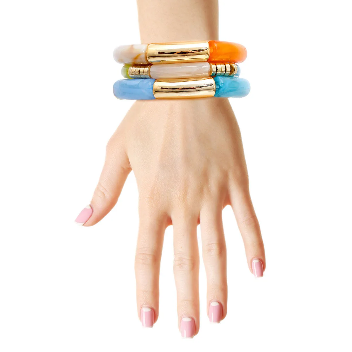 Multi Color Tube Stretch Bangle Set