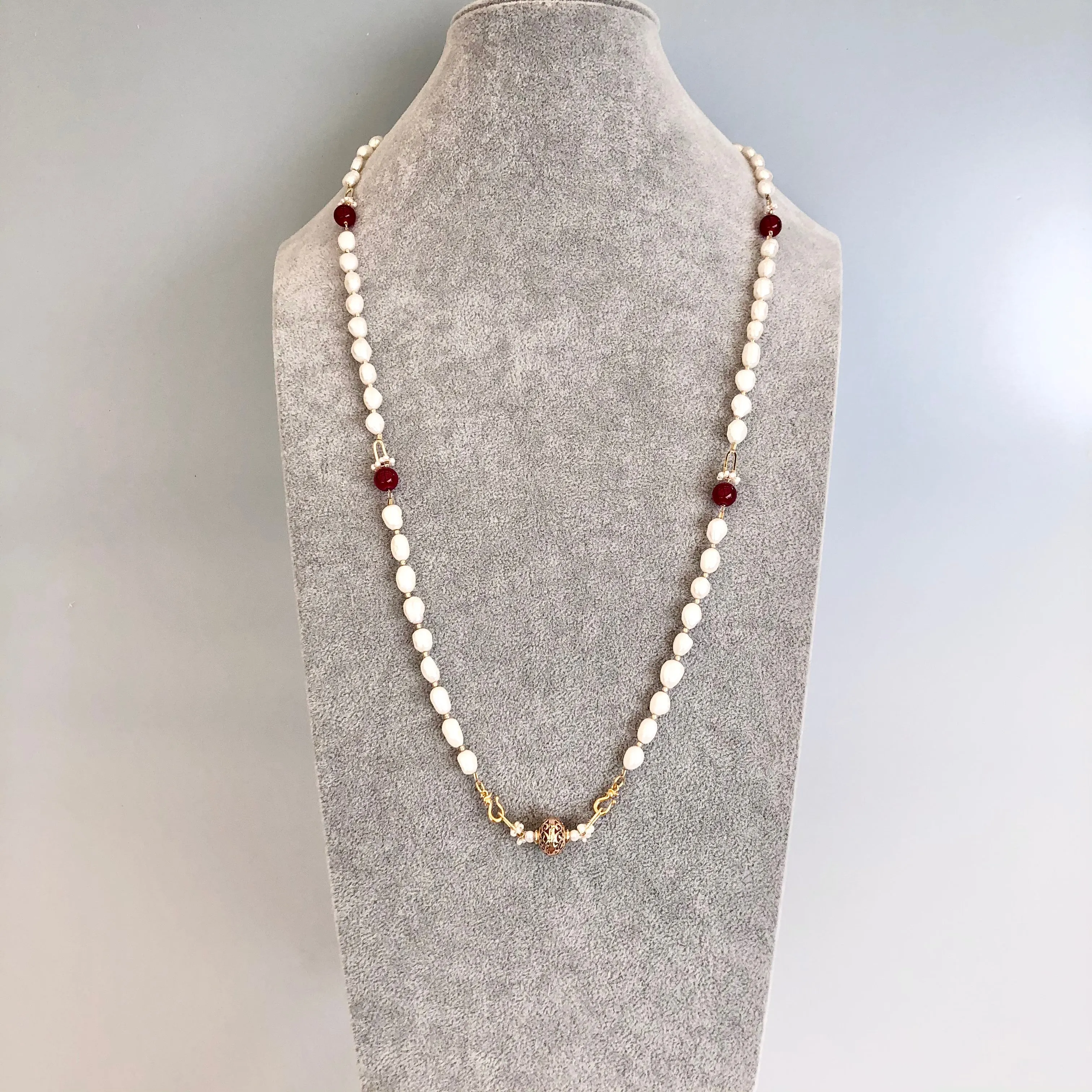 Multi-style Baroque Pearl Lariat Necklace Red Tassel Set