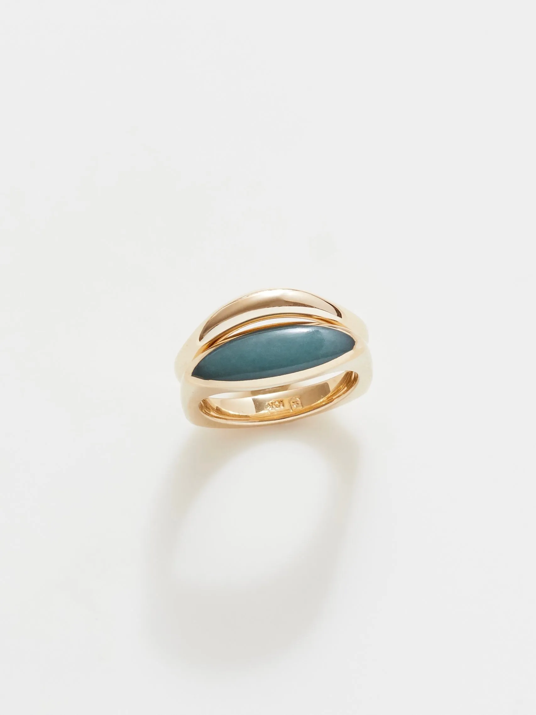 Narrow Pilar Ring in 10k Yellow with Guatemalan Green Jade, Size 6 3/4