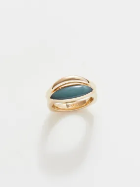 Narrow Pilar Ring in 10k Yellow with Guatemalan Green Jade, Size 6 3/4