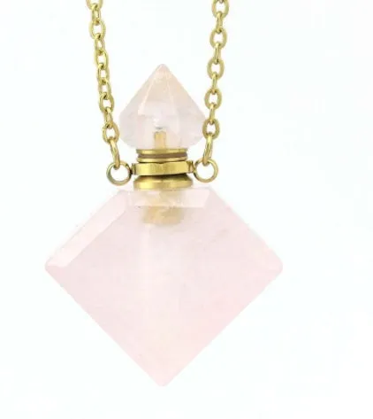 Natural Crystal Diamond Perfume Bottle Aromatherapy Bottle Necklace Pendant