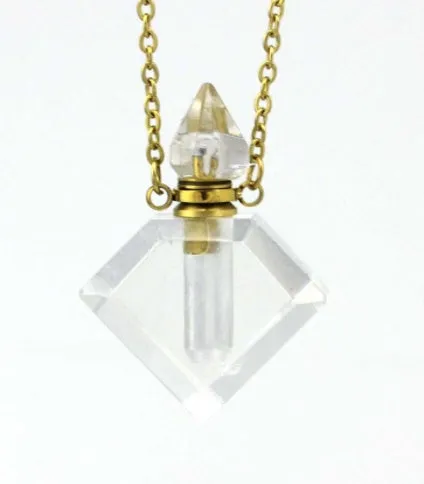 Natural Crystal Diamond Perfume Bottle Aromatherapy Bottle Necklace Pendant