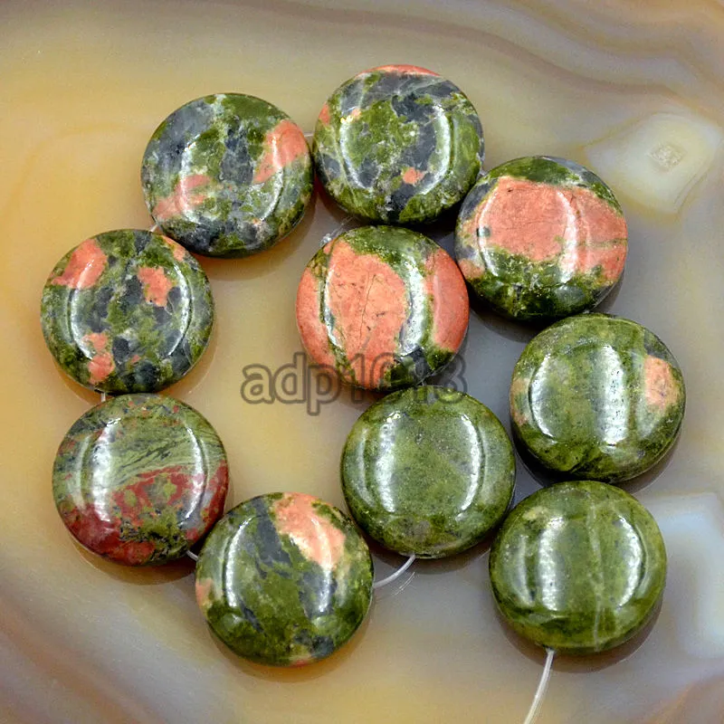 Natural Gemstones 20mm Coin Round Beads 10pcs