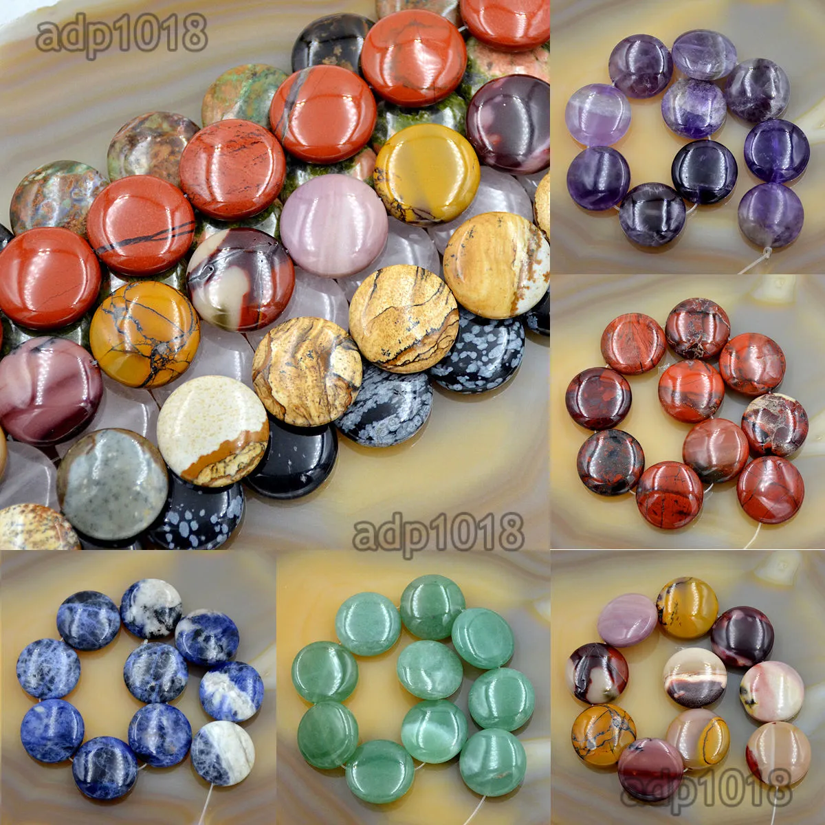 Natural Gemstones 20mm Coin Round Beads 10pcs