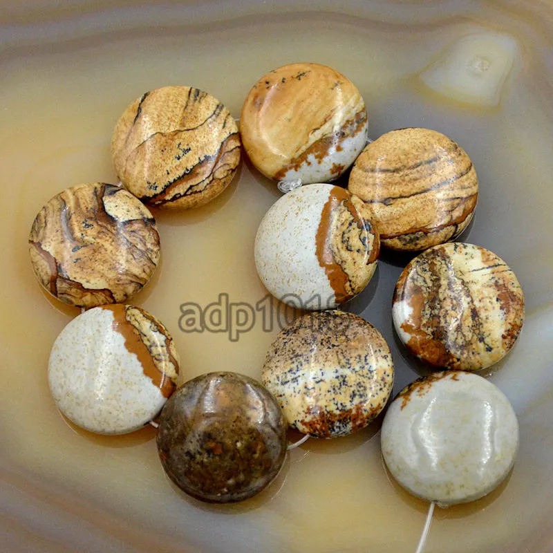 Natural Gemstones 20mm Coin Round Beads 10pcs