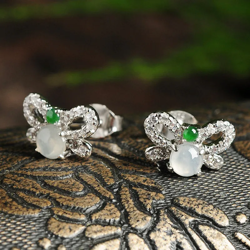 Natural Jade Earrings Jadeite Silver Butterfly Earrings WE2